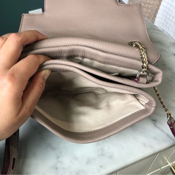 Karl Lagerfeld Leather Crossbody Bag in Grey / Purple with Silver Chain Strap - Picture 8 of 12